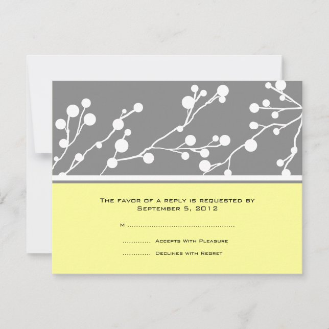 Grått och Gult Blommigt Monogram Bröllop OSA Kort (Framsida)