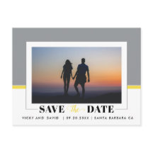 Grått och gult bröllop spara datum fotopost