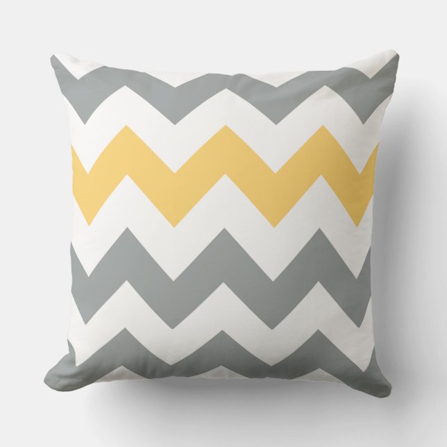 Grått och Gult Chevron Pillow Kudde (Framsida)