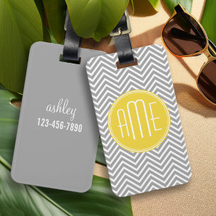 Grått och Gult Chevrons Anpassningsbar Monogram Bagagebricka