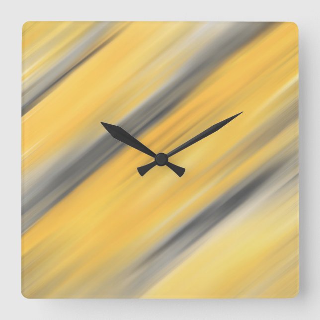 Grått och Gult Diagonal Abstrakt Fyrkantig Klocka (Framsida)