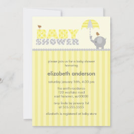 Grått och Gult Elephant Baby Shower Inbjudningar
