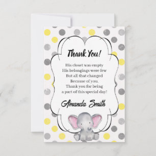 Grått och Gult Elephant Polka Dot Baby Shower Tack Kort