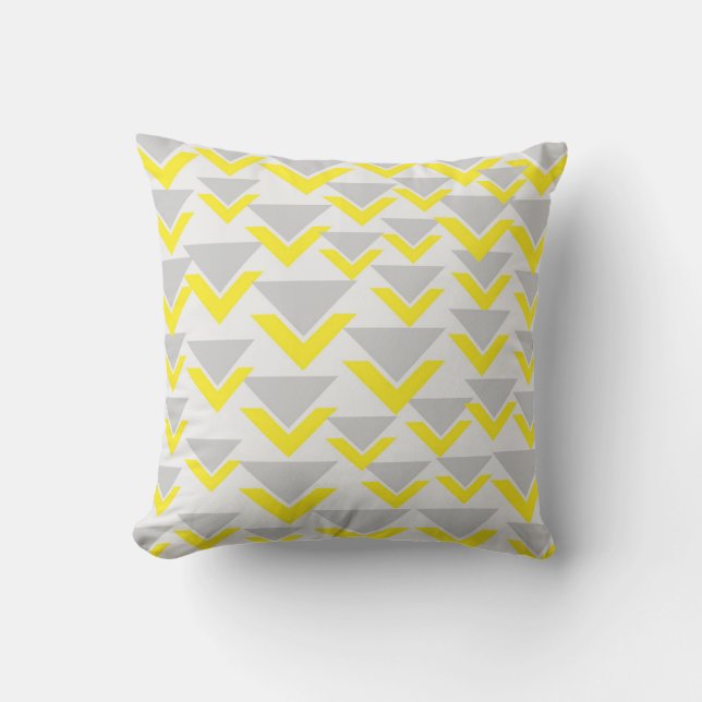 Grått och Gult Geometric Mönster Kudde (Framsida)