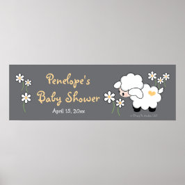 Grått och Gult Heart Lamb Baby Shower Poster