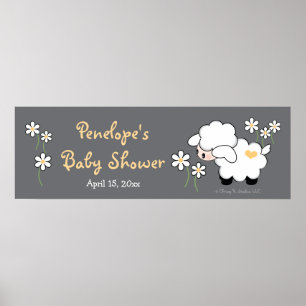 Grått och Gult Heart Lamb Baby Shower Poster