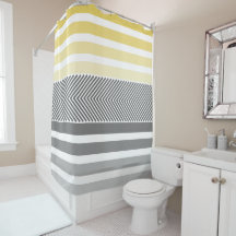 Grått och Gult Herringbone Shower Curtain