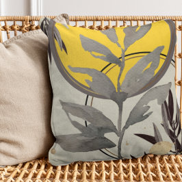 Grått och Gult Konstnärlig Abstrakt Vattenfärg Kudde