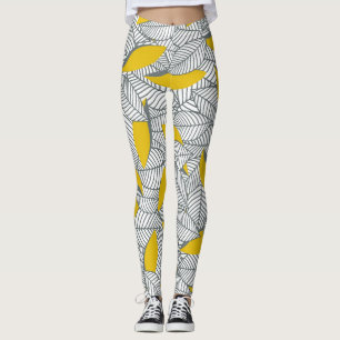 Grått och gult löv mönster. leggings
