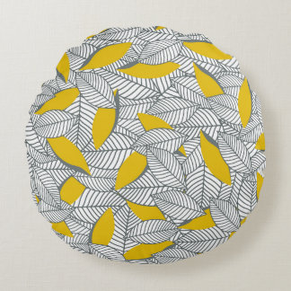Grått och gult löv mönster. rund kudde