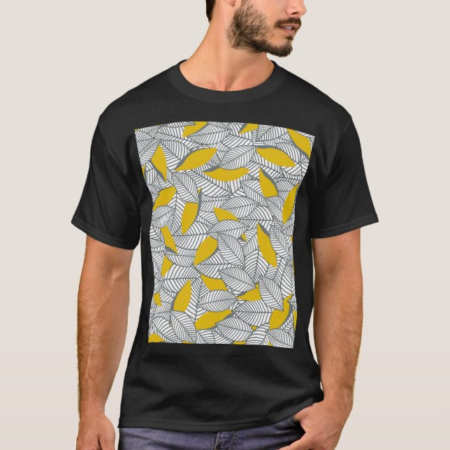Grått och gult löv mönster. t shirt (Framsida)
