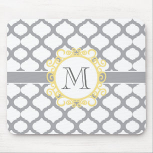 Grått och Gult Marocko Mönster med Monogram Musmatta