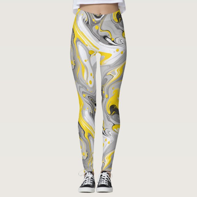 Grått och Gult Mönster Leggings (Framsida)