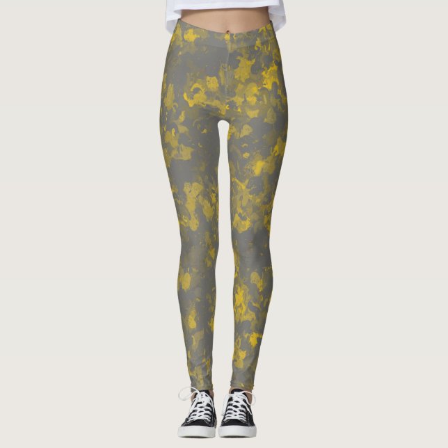 Grått och Gult Paint Stänk Leggings (Framsida)