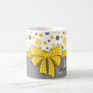 Grått och Gult Polka dots, Sunny Gult Ribbon Kaffemugg