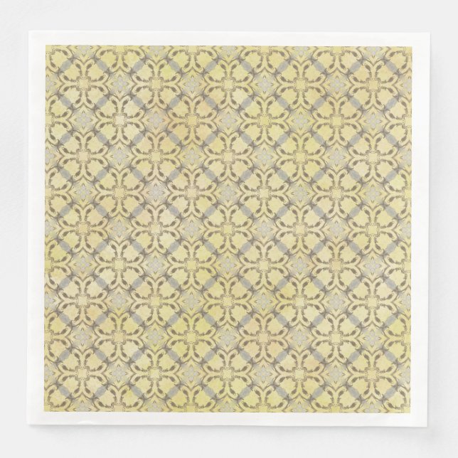 Grått och Gult Scrolled Diamond Mönster Pappersservett (Framsida)