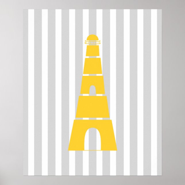 Grått och Gult Stripe Nautical Lighthouse Poster (Framsidan)