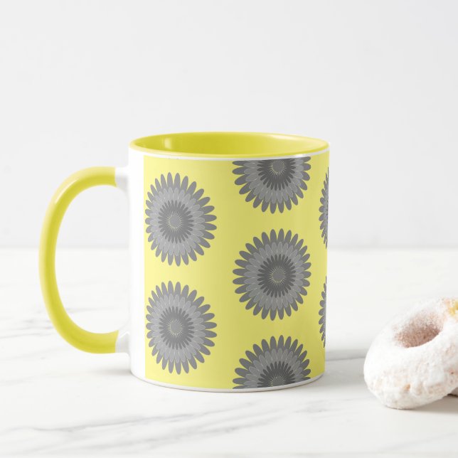 grått- och gult-tryck, mugg (Med munk)