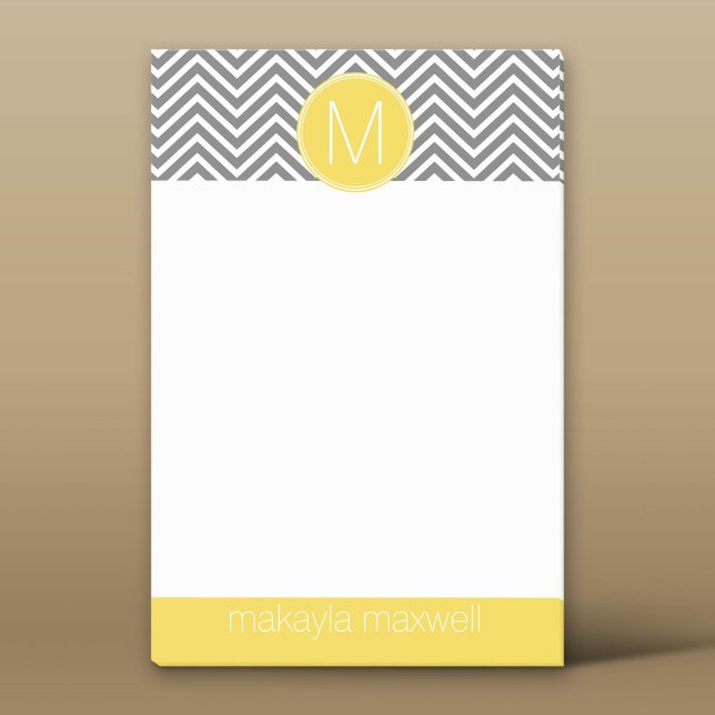 Grått- och Gult-tuggben med Anpassningsbar Monogra Post-it Block (Custom Post-it Notepad)