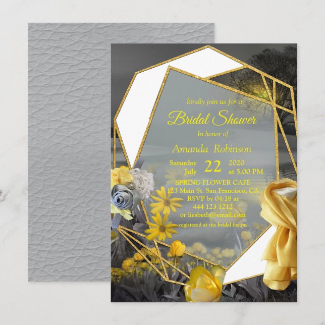 Grått- och gult- tulpaner, daisy med solnedgång inbjudningar (Fram/baksida)