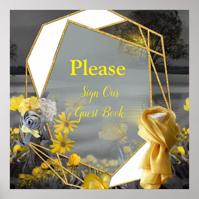 Grått- och gult- tulpaner, daisy med solnedgång poster (Framsidan)