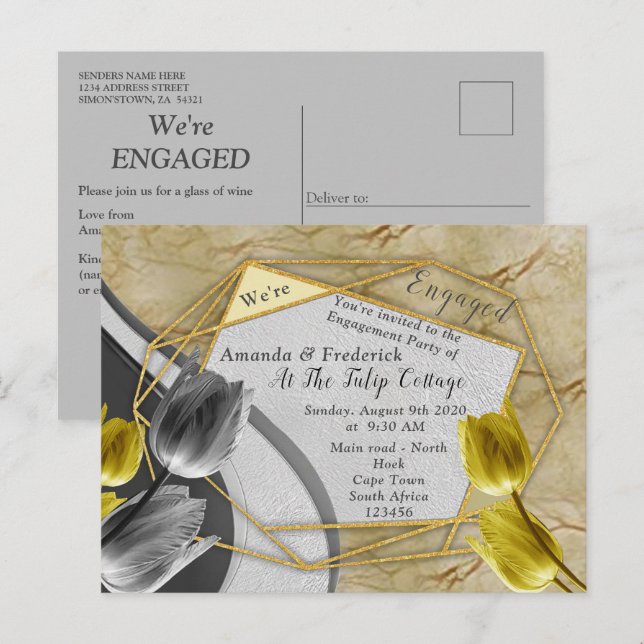 Grått- och Gult-tulpaner på struktur. Inbjudan Vykort (Fram/baksida)