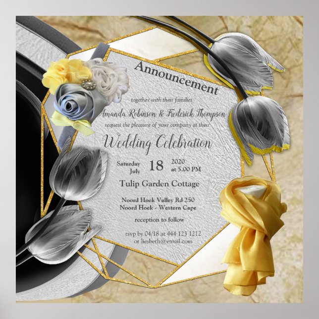 Grått- och Gult-tulpaner på struktur Poster (Framsidan)