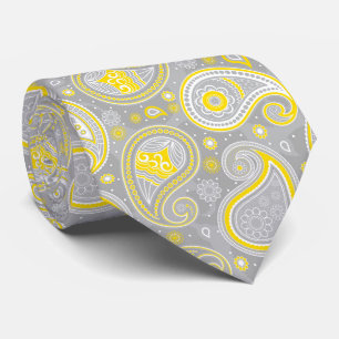 Grått och gult vintage paisley mönster slips