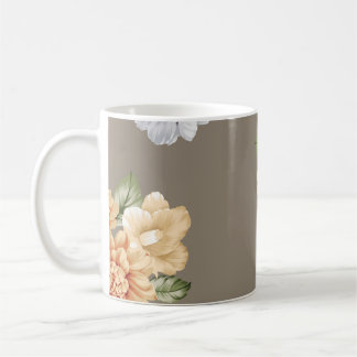 grått- och krämblommor med löv bunches mönster kaffemugg