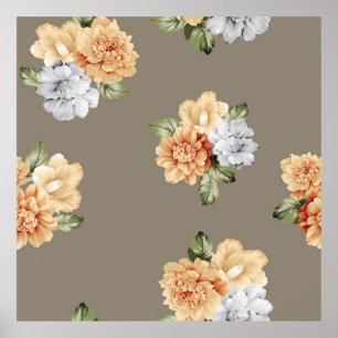 grått- och krämblommor med löv bunches mönster poster