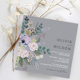 Grått och Lavender Boho blommigt Bröllop Inbjudningar