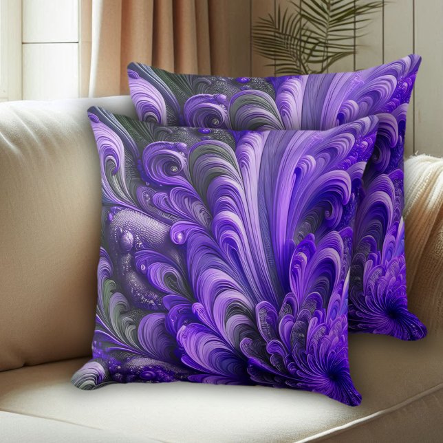 Grått och lavender Skuldad Blommigt och Feather Mö Kudde (Purple and Grey Front and Back Overlapping Throw PIllows Cover Photo 1)