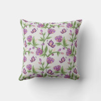 Grått- och lila-blomkuddar med fjärilar