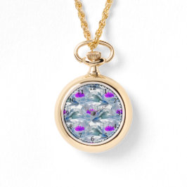Grått och lila blommor mönster armbandsur