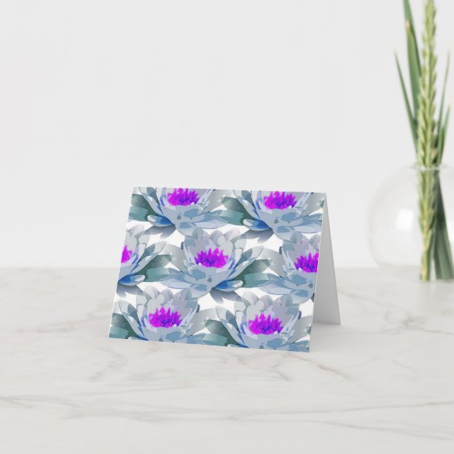 Grått och lila blommor mönster kort (Framsida)