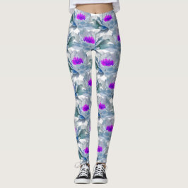 Grått och lila blommor mönster leggings