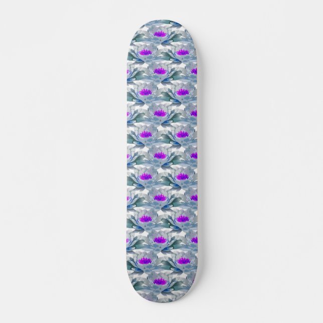 Grått och lila blommor mönster mini skateboard bräda 18,5 cm (Framsida)