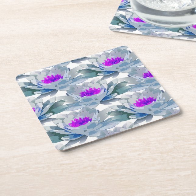 Grått och lila blommor mönster underlägg papper kvadrat (Vinklad)
