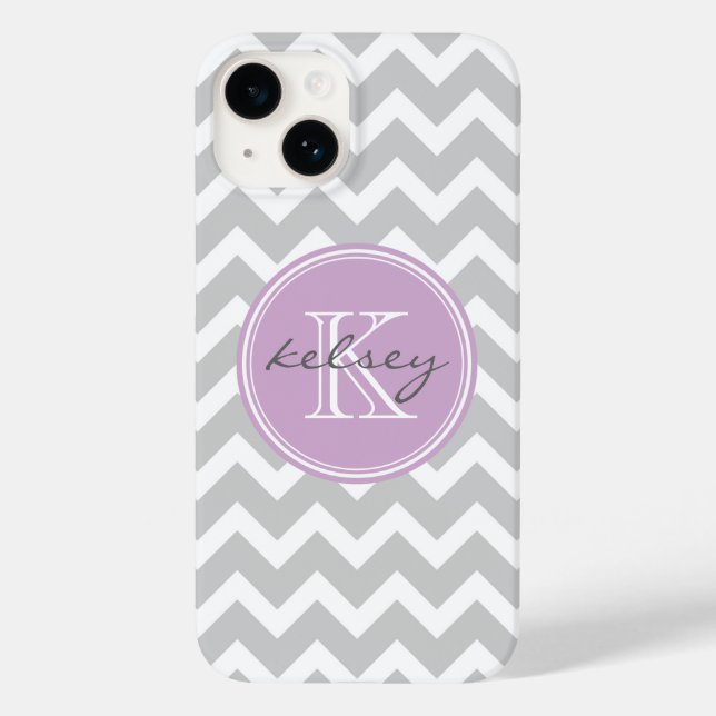 Grått och Lilac Chevron Anpassningsbar Monogram (Baksida)
