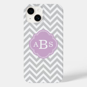 Grått och Lilac Lila Modern Chevron Monogram