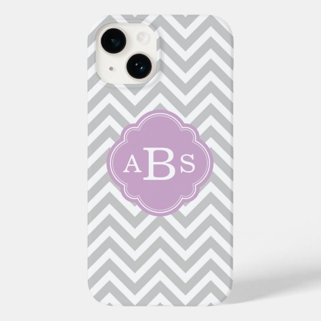 Grått och Lilac Lila Modern Chevron Monogram (Baksida)