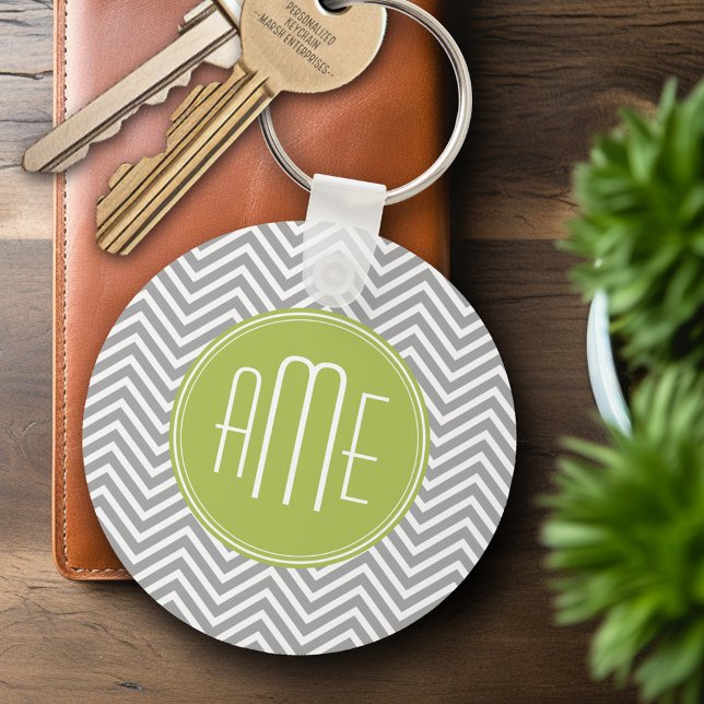 Grått- och limfällor med Anpassningsbar Monogram Nyckelring (Personalized Keychain - Add Name or Monogram)