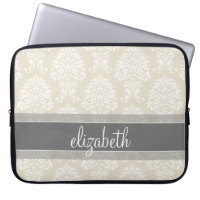 Grått- och Linen Vintage Damask-mönster med Namn