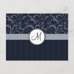 Grått och marin Blommigt Wisps & Rand med Monogram Vykort