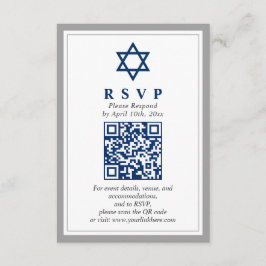 Grått och marinblå Pub Mitzvah QR-OSA Tilläggskort