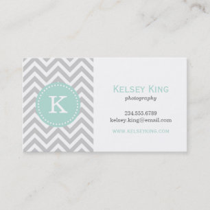 Grått och Mint Chevron Anpassningsbar Monogram Visitkort