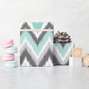 Grått och Mint Ikat Chevron Presentpapper
