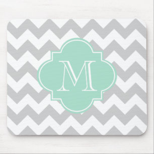 Grått och Mint Modern Chevron Anpassningsbar Monog Musmatta