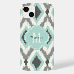 Grått och Mint Tribal Ikat Chevron Monogram