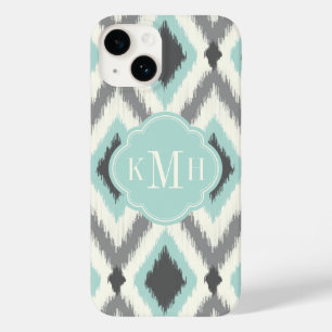 Grått och Mint Tribal Ikat Chevron Monogram